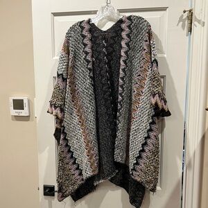 Coco + Carmen Black and Pink Knit Cape